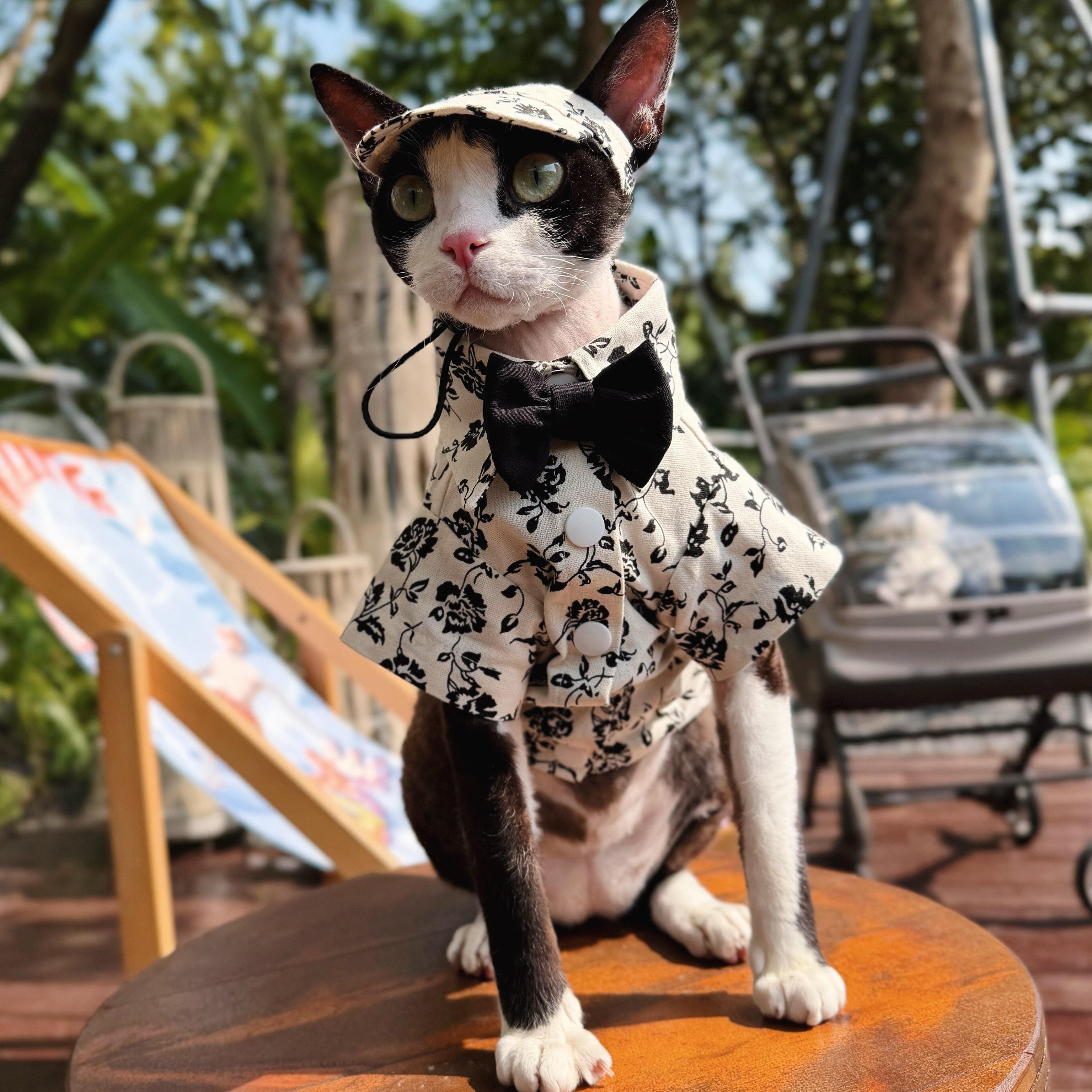 🤍Black White Floral Pet Shirt/Dress Cotton Matching Set - Novo Paw