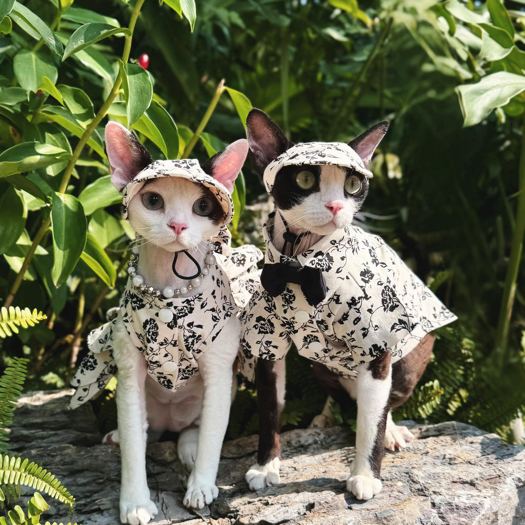 🤍Black White Floral Pet Shirt/Dress Cotton Matching Set - Novo Paw
