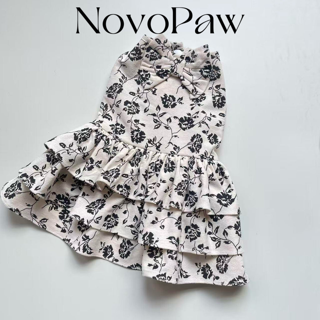 🤍Black White Floral Pet Shirt/Dress Cotton Matching Set - Novo Paw