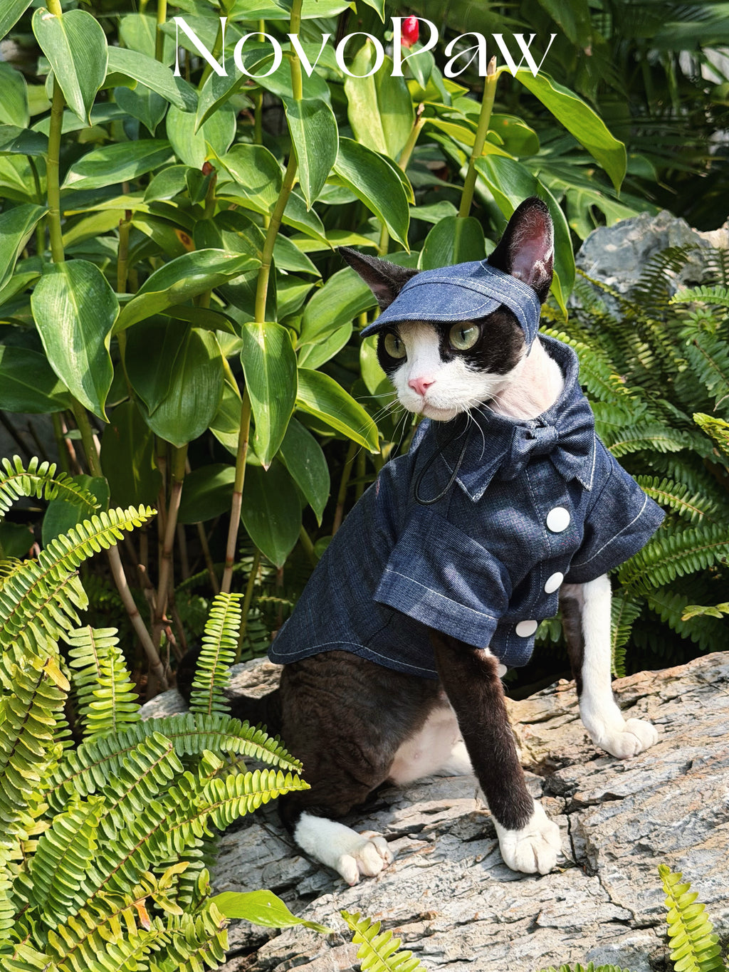 Cat Denim Shirt Outfit – 100% Cotton Breathable Apparel for Sphynx & Devon Rex