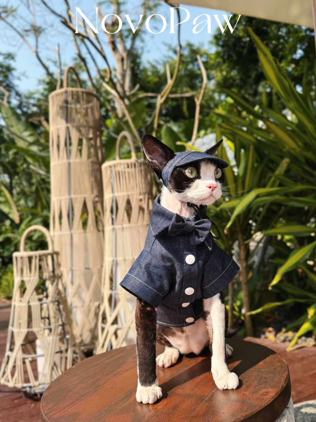 Cat Denim Shirt Outfit – 100% Cotton Breathable Apparel for Sphynx & Devon Rex