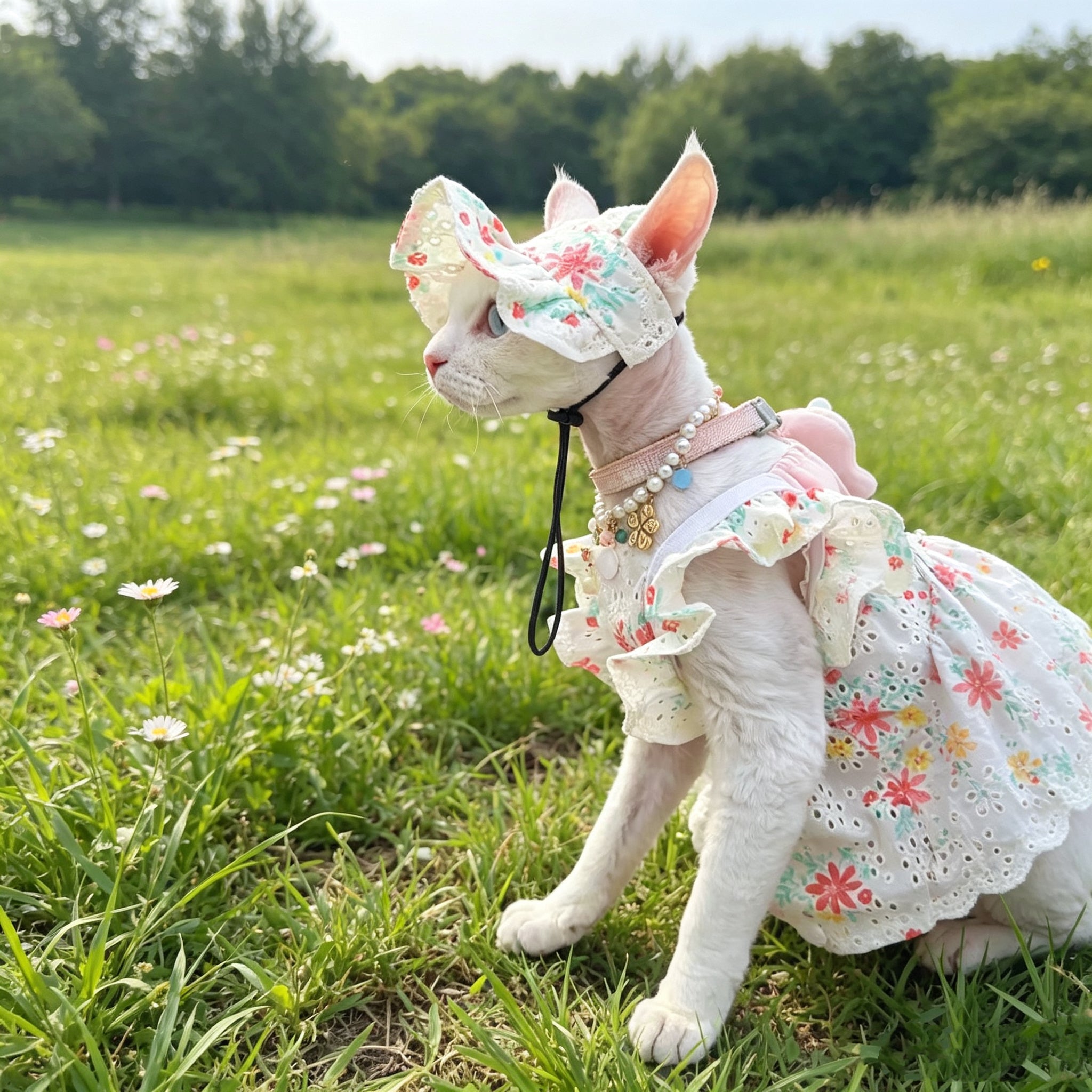 🌸Floral Hollow Out Embroidered Cotton Dress & Hat Set - Novo Paw