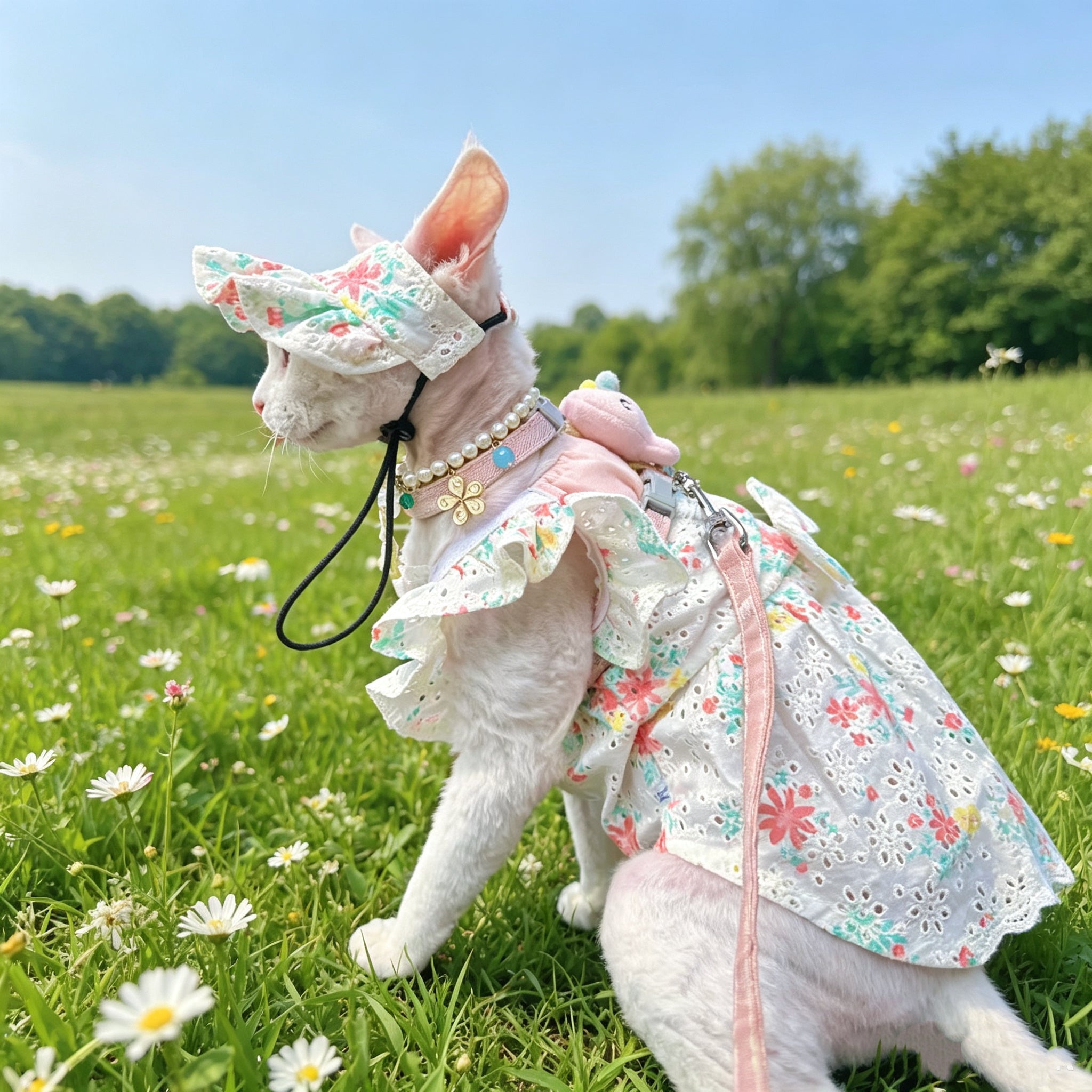 🌸Floral Hollow Out Embroidered Cotton Dress & Hat Set - Novo Paw