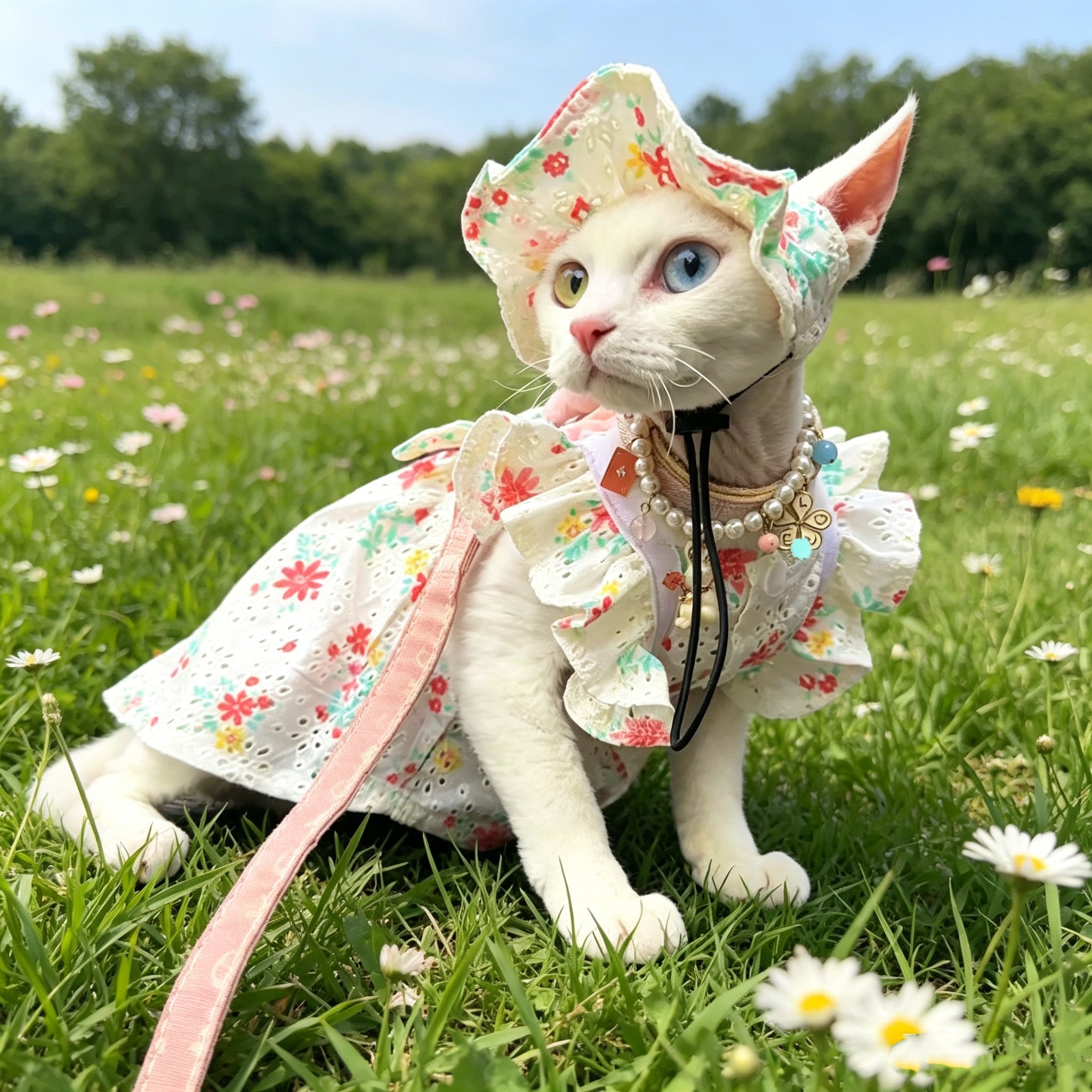 🌸Floral Hollow Out Embroidered Cotton Dress & Hat Set - Novo Paw
