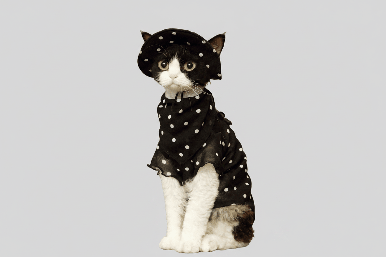 Sphynx Cat Outfit Set with Hat | NovoPaw™ Breathable Mesh Polka Dot Clothes for Devon Rex & Hairless Cats - Novo Paw