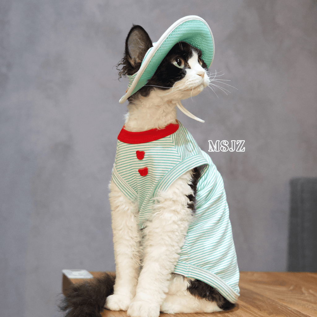 Cute Bee Thin Cotton Pet Outfit with Hat - Breathable Clothes for Hairless Cats - Novo Paw